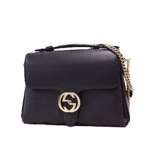 Gucci Interlocking GG Top Handle Chain 2way Handbag Bag Black
